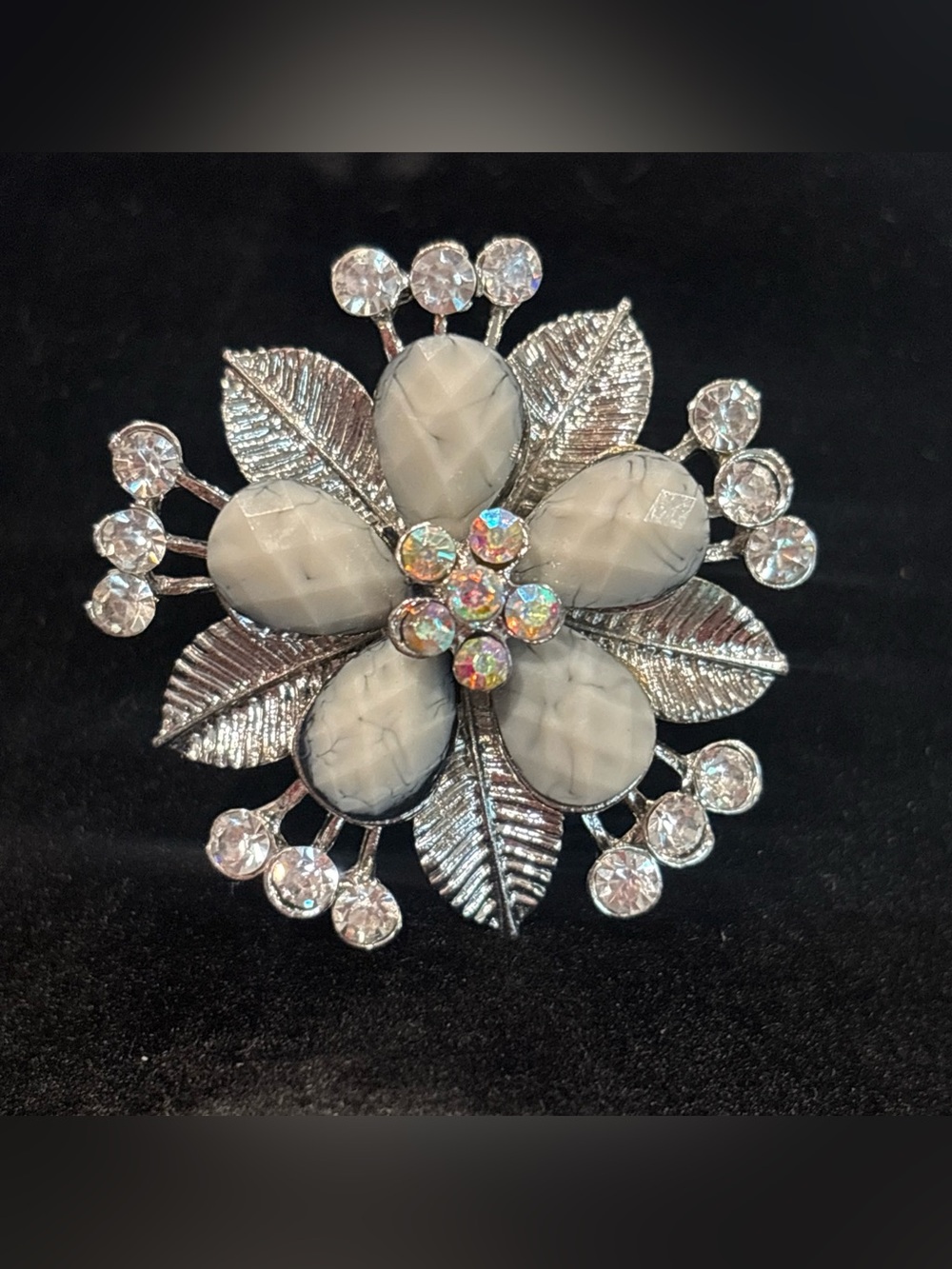 Vintage Y2K‎ Silver Tone Floral Ring Statement Retro Women's Classic Jewelry 7.5